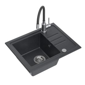   QUADRON BEN 116 fekete gránit mosogató fekete csaptelep rugalmas kifolyóval + szifon + kupak