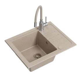   QUADRON BEN 116 bézs gránit mosogató bézs csaptelep rugalmas kifolyóval + bézs szifon + bézs kupak