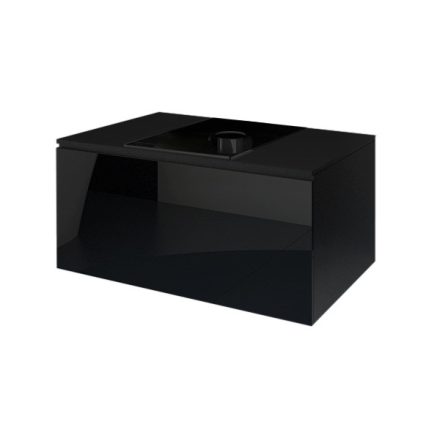 MODE 60 cm-es mosdószekrény magasfényű fekete+ fekete üveglap