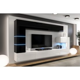   Prince Concept Anna 89 nappali bútor szett magasfényű fekete-magasfényű fehér (332cm)