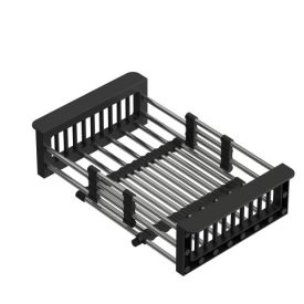   Állítható Steinsteel gyümölcsmosó kosár, mosogató tálcához,szálcsiszolt acél/fekete fogantyúkkal 