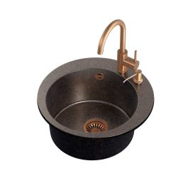   ART JAMES gránit mosogató  Copper Black Pearl kézi szifonnal, Naomi csappal és adagolóval - fekete réz opál