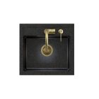 ART JOHNNY fekete arany opálos gránit mosogató Copper Black Pearl szifonnal, Naomi arany színű csap,arany színű adagoló