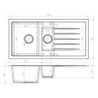 BRUCE 156 fekete gránit mosogató szifonnal és dugóval beépíthető