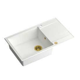   EVAN 111 XL GraniteQ hófehér mosogató tálca arany lefolyóval