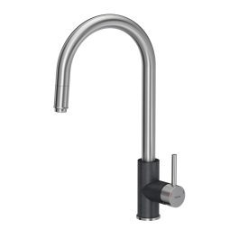   JENNIFER kihúzható SteelQ konyhai csaptelep rozsdamentes acél / fekete metál