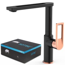   SOTBE loft SVART ROSE GOLD Fekete, nagy forgású konyhai csaptelep