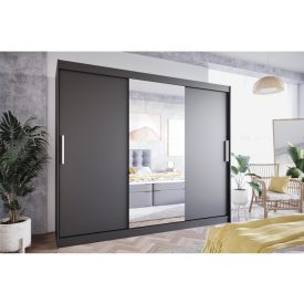 mylife LOLU I tükrös gardróbszekrény, matt fekete 250 cm