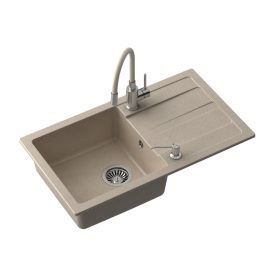   READY- MAX BÉZS gránit mosogató-CSAPTELEP rugalmas kifolyóval + acél LEFOLYÓ + ADAGOLÓ+SZIFON