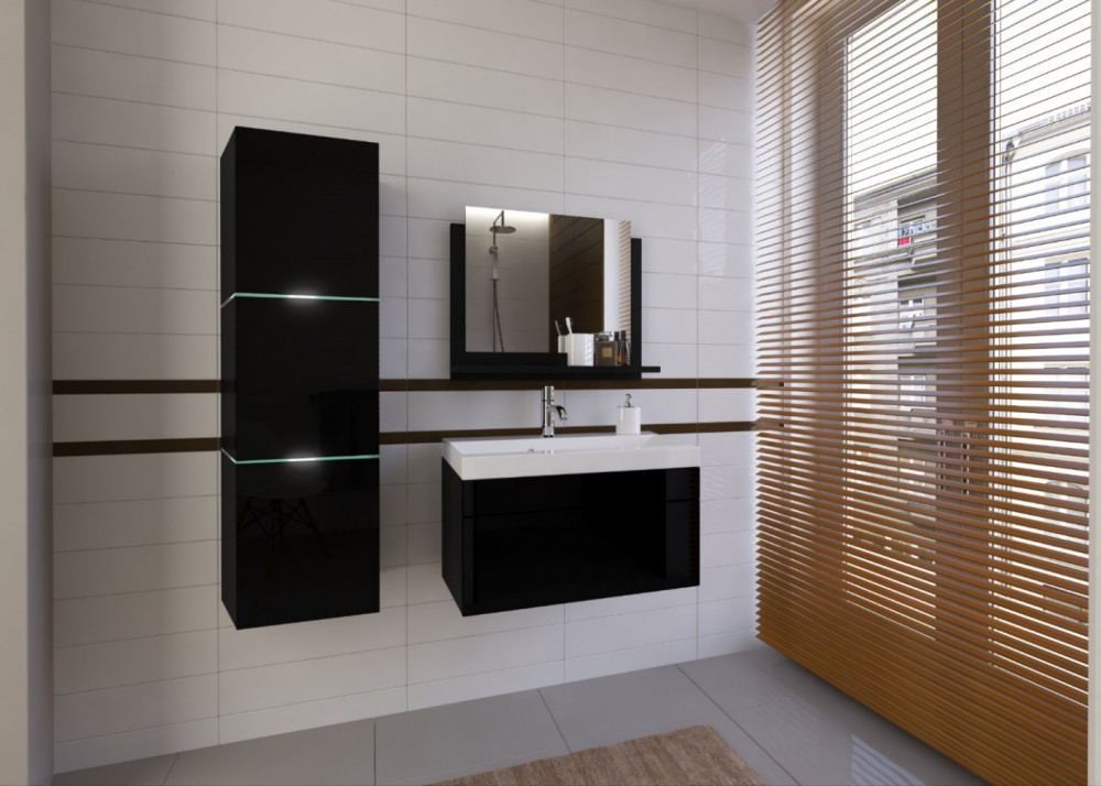 Ibiza Big I 80 Magasfényű fekete fürdőszoba bútor mosdóval